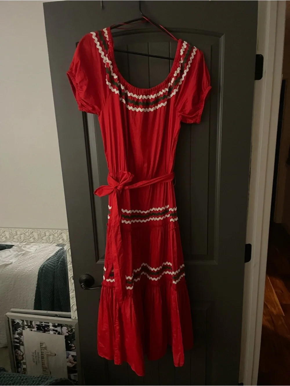 Tory Burch Red Midi Dress with White & green Trim